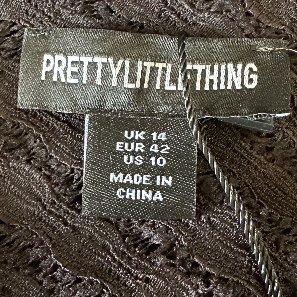 Pretty LITTLE THING BLACK TEXTURED MESH LONG SLEEVE BODYSUIT SZ 10 - Picture 9 of 10